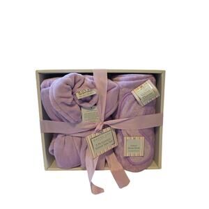 Hotel Spa 3 Piece Luxury Velvet Spa set Light Purple Robe Throw Sleep Mask...